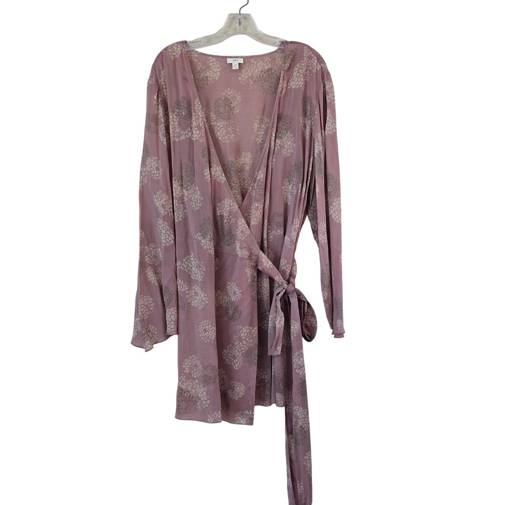 J. Jill Women 2X Mauve Floral Medallion Wrap Tunic Long Bell Sleeve Rayon Top